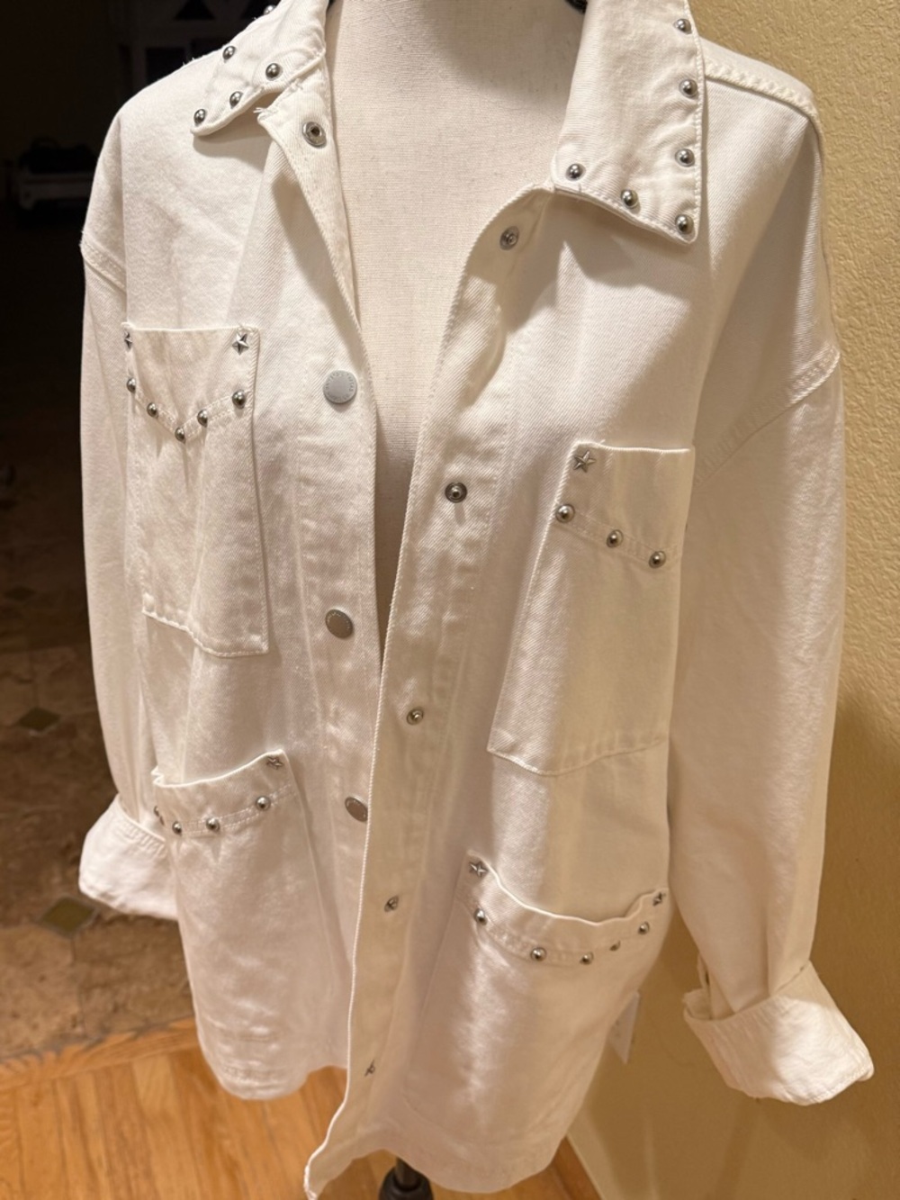 White Stud-Trim Women's Utility Jacket